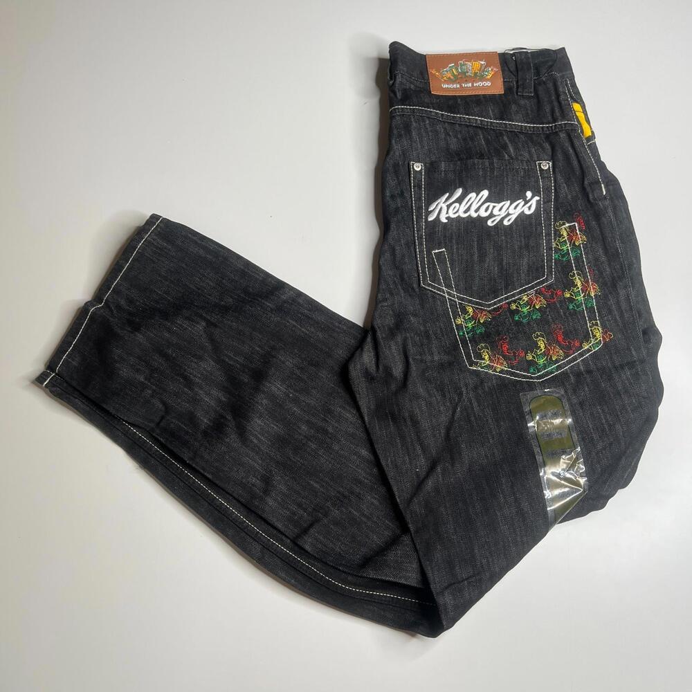 Vintage Under The Hood × Kellogg’s Corn Flakes Jeans W34 Black Denim Embroidered
